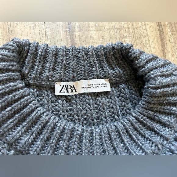 Wool blend Zara chunky knit Cozy Gray Sweater oversized long neutral winter - Picture 5 of 8